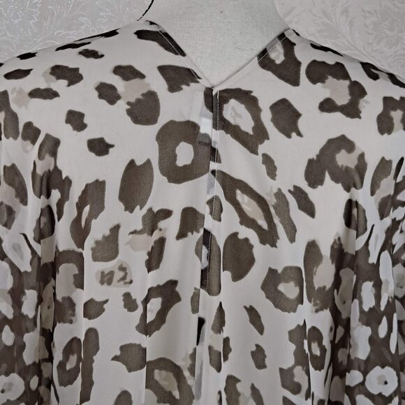 Chico's One Size Cream and Brown Animal Print Open Front Kimono/Duster Sheer - Picture 8 of 11